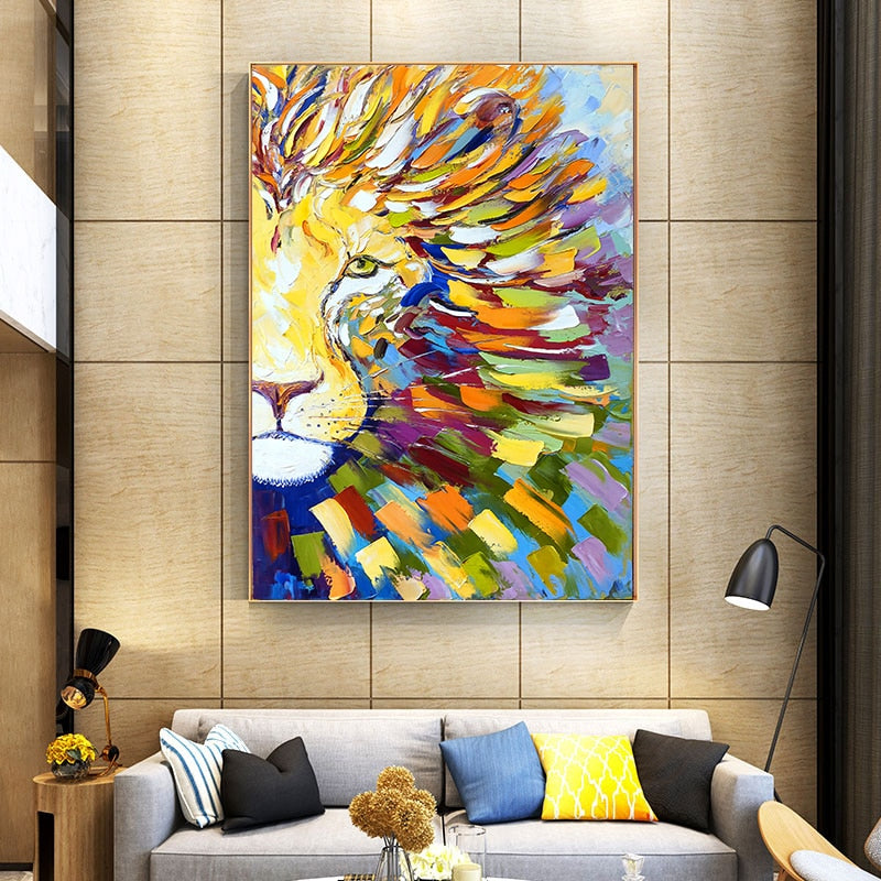 CORX Designs - Colorful Lion Abstract Acrylic Painting Canvas Art - Review