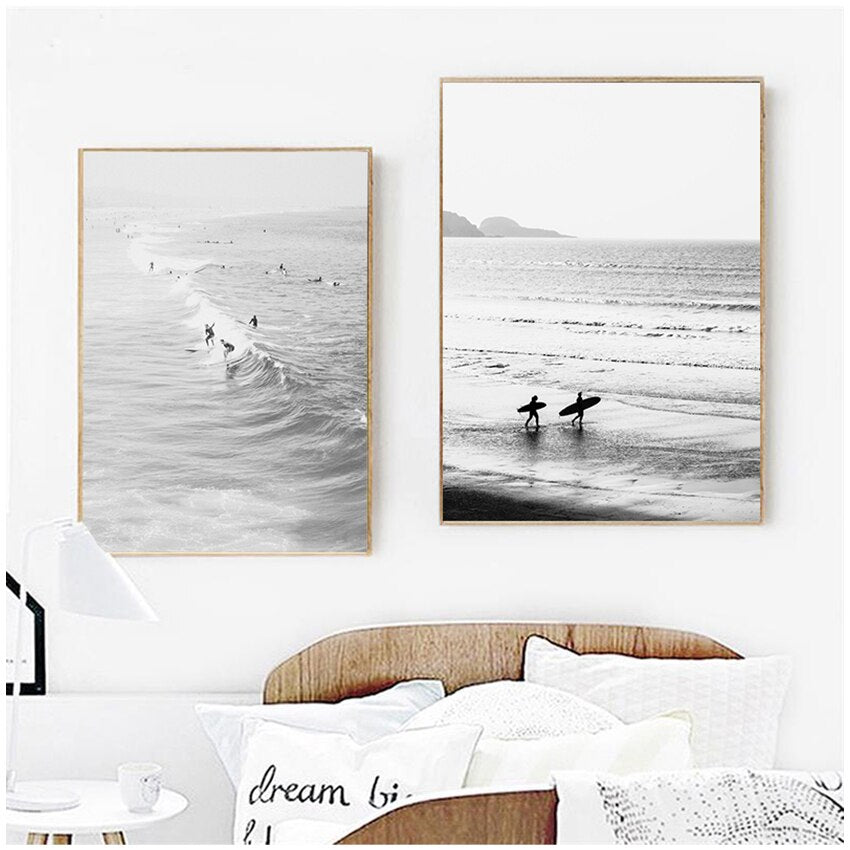 CORX Designs - Black and White Ocean Surfing Coastal Beach Canvas Art - Review