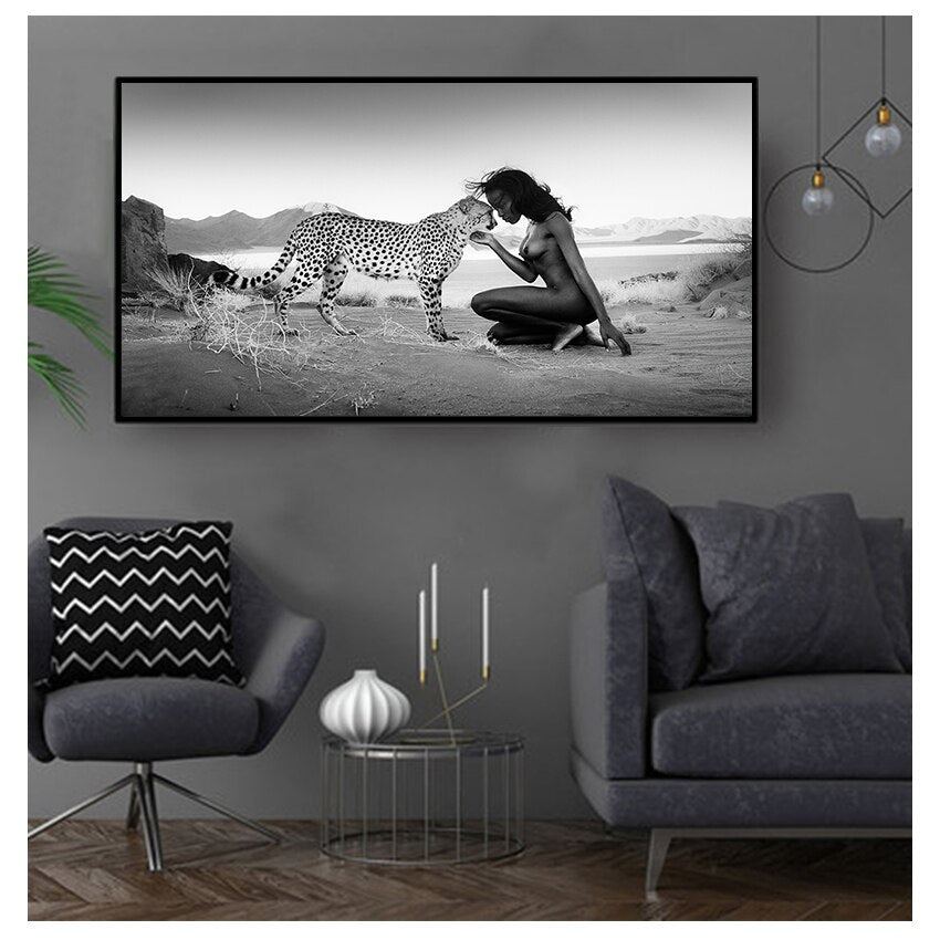 CORX Designs - Black and White Snow Leopard with Nude Woman Canvas Art - Review