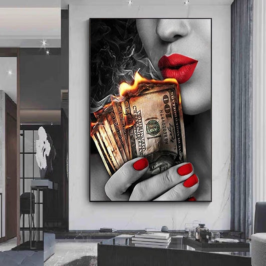 CORX Designs - Sexy Red Lips Burning Dollars Canvas Art - Review