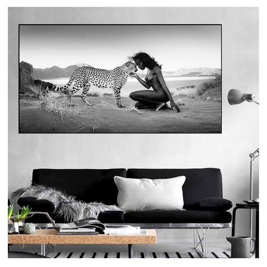 CORX Designs - Black and White Snow Leopard with Nude Woman Canvas Art - Review