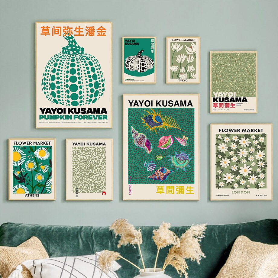 CORX Designs - Pumpkin Shell Conch Flowers Yayoi Kusama Green Canvas Art - Review
