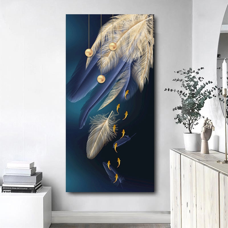 CORX Designs - Gold Fish and Blue Feather Canvas Art - Review