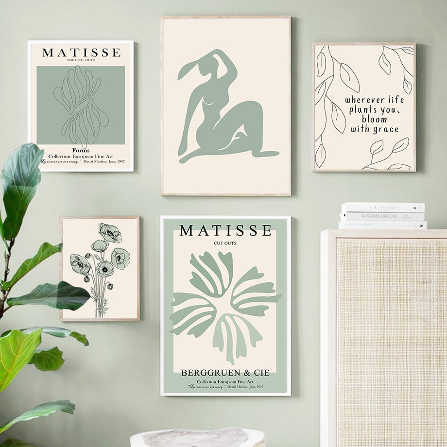 CORX Designs - Abstract Matisse Pastel Green Flowers Leaf Coral Canvas Art - Review