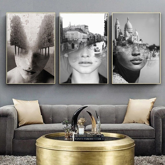 CORX Designs - Black and White Women Face with Landscape Canvas Art - Review