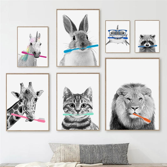 CORX Designs - Black and White Animal Brushing Teeth Canvas Art - Review