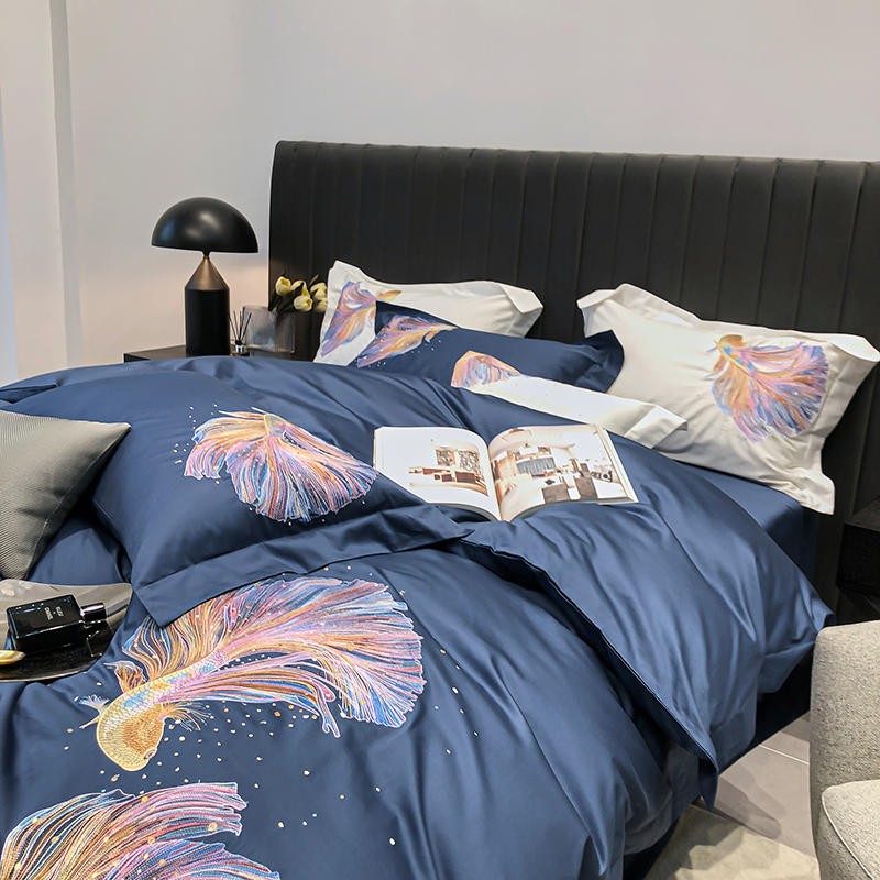 CORX Designs - Blue Koi Embroidery Duvet Cover Bedding Set - Review