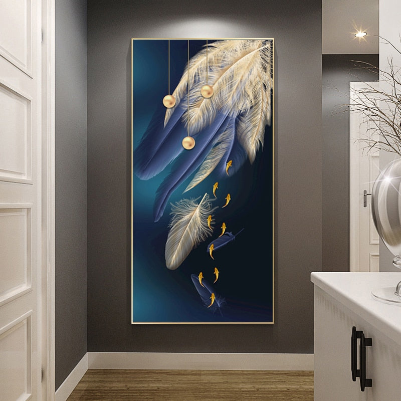 CORX Designs - Gold Fish and Blue Feather Canvas Art - Review