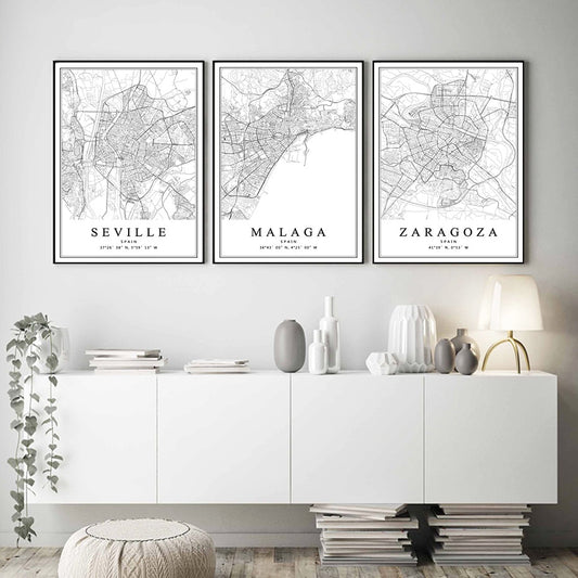 CORX Designs - Spain City Map Barcelona Madrid Malaga Seville Canvas Art - Review