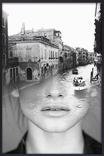 CORX Designs - Black and White Women Face with Landscape Canvas Art - Review