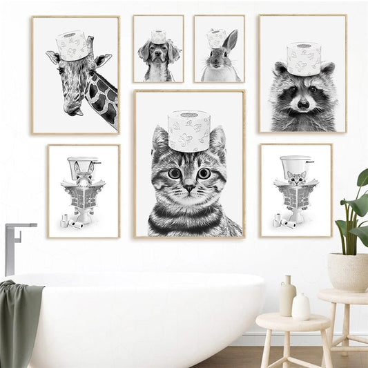 CORX Designs - Black and White Animal Funny Bathroom Canvas Art - Review