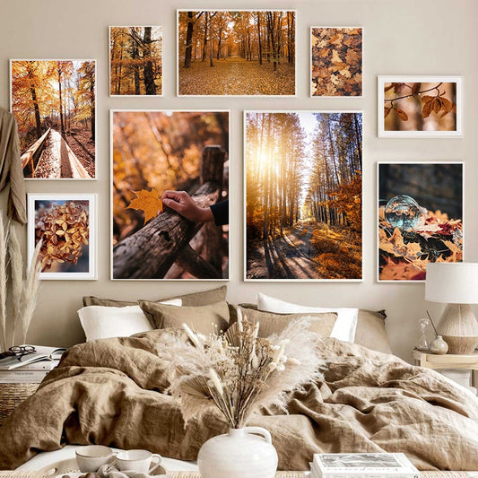 CORX Designs - Late Autumn Arch Bridge Forest Hut Leaves Canvas Art - Review