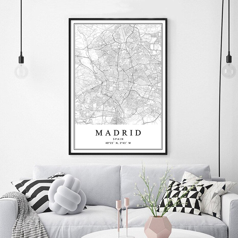 CORX Designs - Spain City Map Barcelona Madrid Malaga Seville Canvas Art - Review