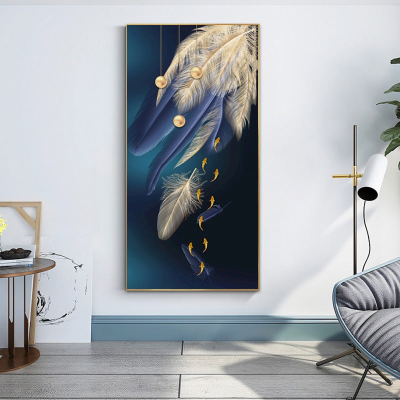 CORX Designs - Gold Fish and Blue Feather Canvas Art - Review