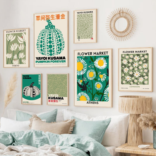 CORX Designs - Pumpkin Shell Conch Flowers Yayoi Kusama Green Canvas Art - Review