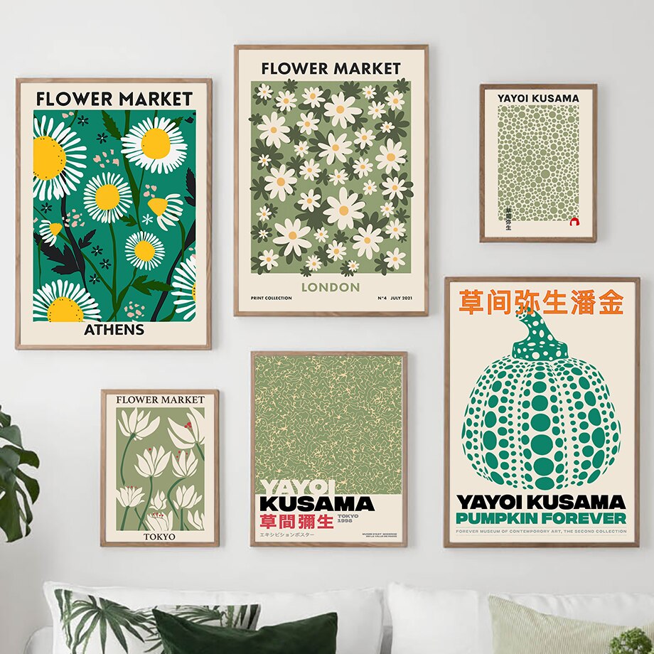 CORX Designs - Pumpkin Shell Conch Flowers Yayoi Kusama Green Canvas Art - Review