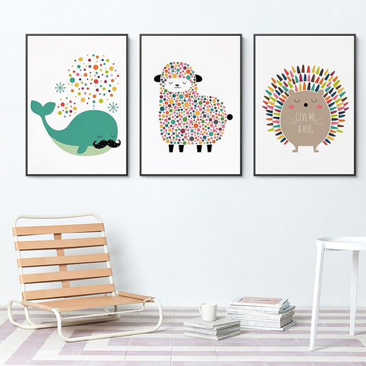 CORX Designs - Cartoon Hedgehog Sheep Whale Nursery Room Canvas Art - Review