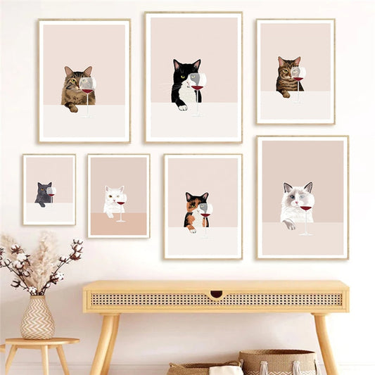 CORX Designs - Funny Cute Cat Drink Red Wine Wall Art Canvas - Review