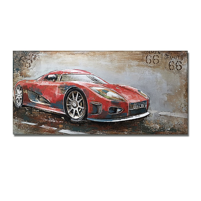 CORX Designs - Retro Vintage Motorcycle Car Oil Painting Wall Art Canvas - Review