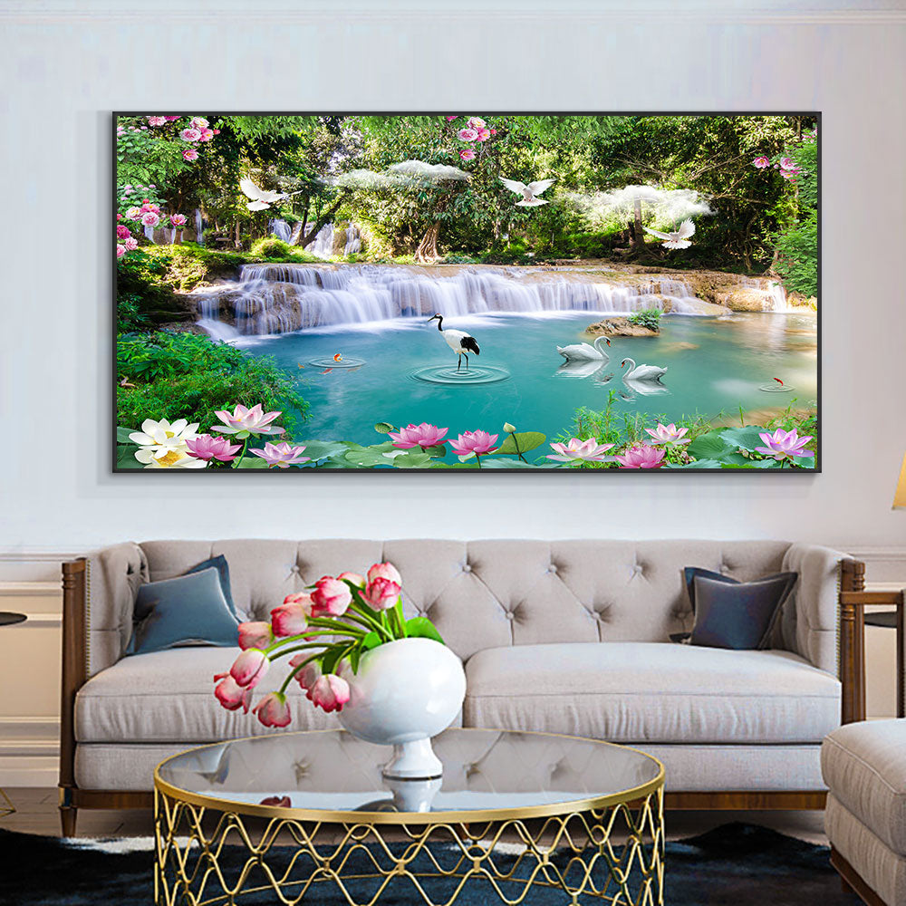 CORX Designs - Swan Waterfall Lotus Painting Wall Art Canvas - Review