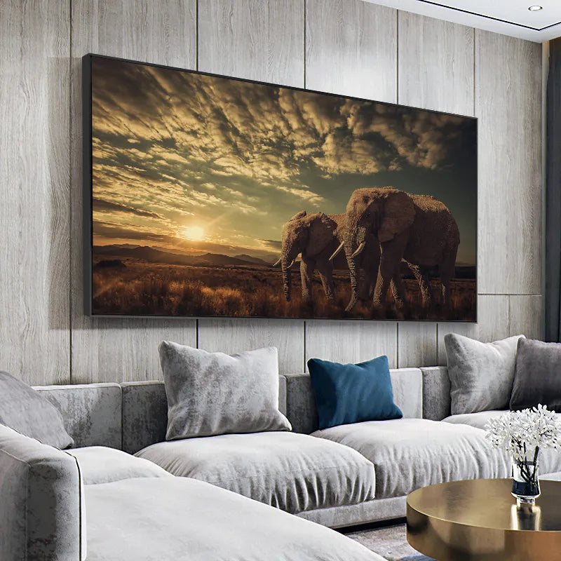 CORX Designs - African Savannah Sunset Two Elephants Wall Art Canvas - Review