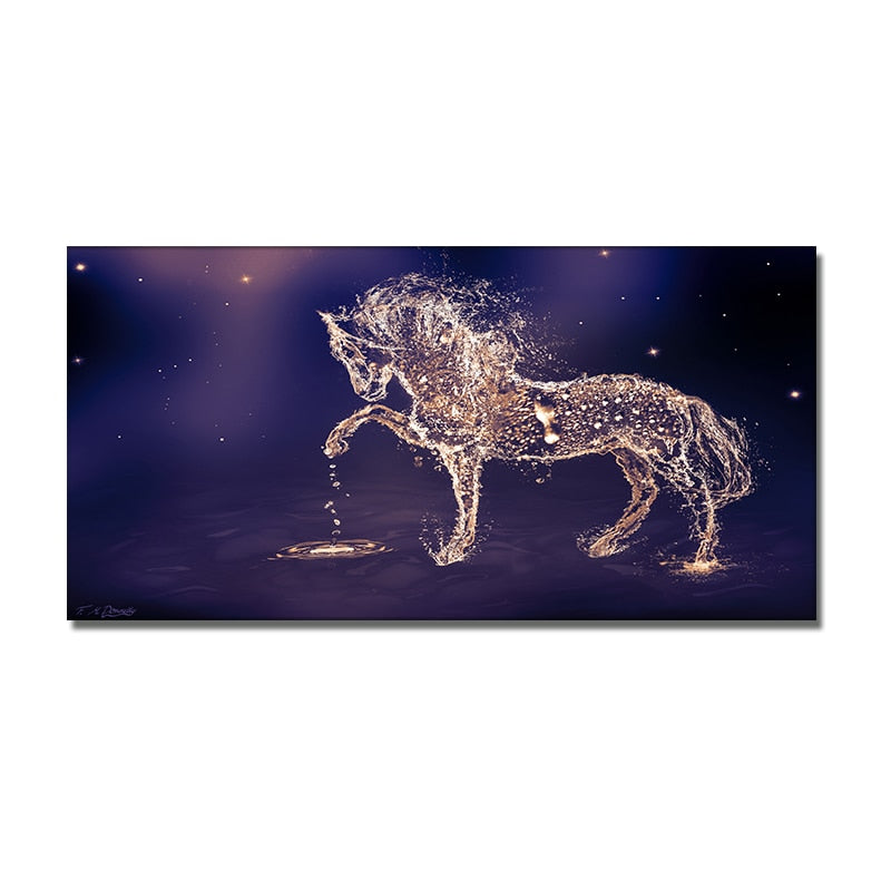 CORX Designs - Seven Running White Horse Gold Wall Art Canvas - Review