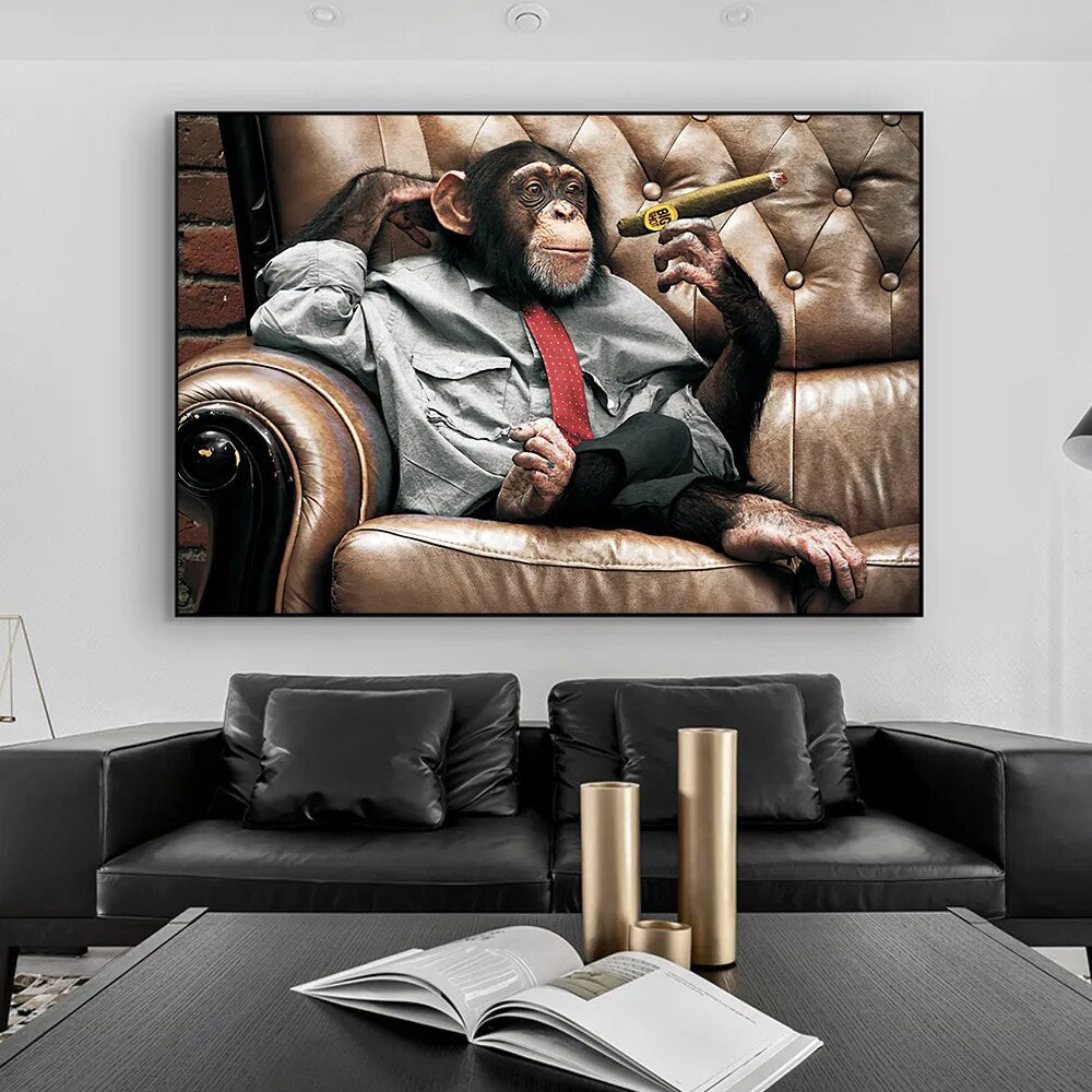 CORX Designs - Baby Chimpanzee Smoking on the Sofa Wall Art Canvas - Review