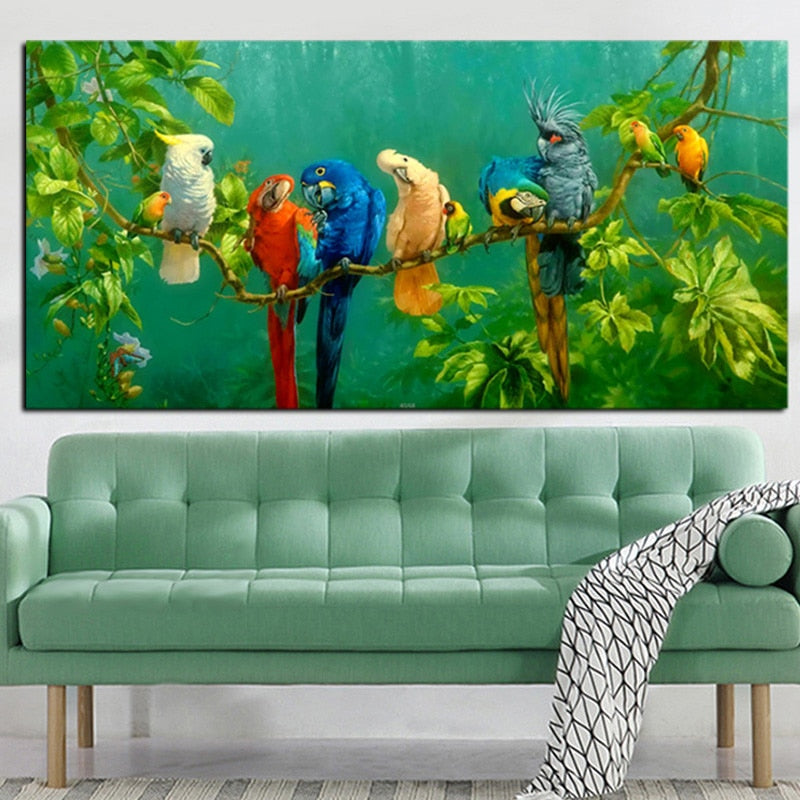 CORX Designs - Parrot Bird on Branches Oil Painting Canvas Art - Review