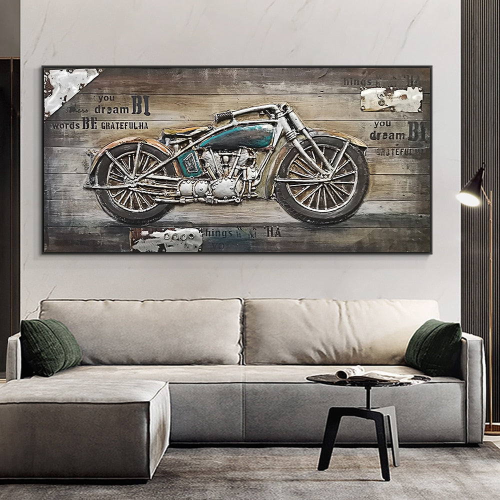 CORX Designs - Retro Vintage Motorcycle Car Oil Painting Wall Art Canvas - Review