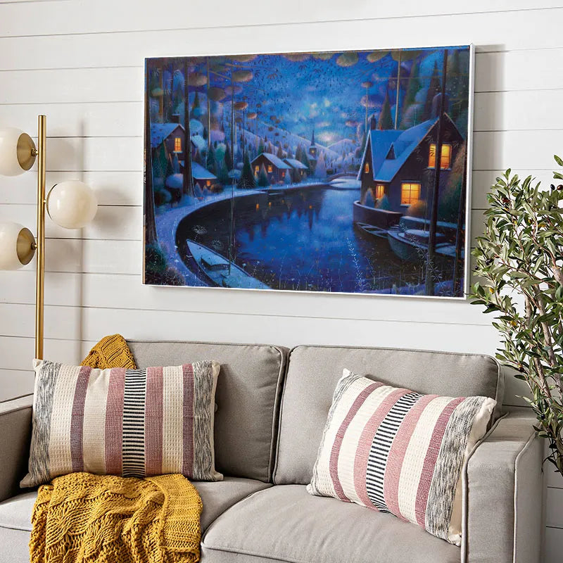 CORX Designs - Lake Boat Night Winter Landscape Painting Canvas Art - Review