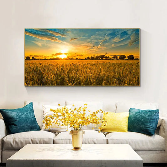 Wheat Field Sunset Landscape Canvas Art