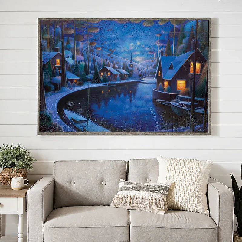 CORX Designs - Lake Boat Night Winter Landscape Painting Canvas Art - Review