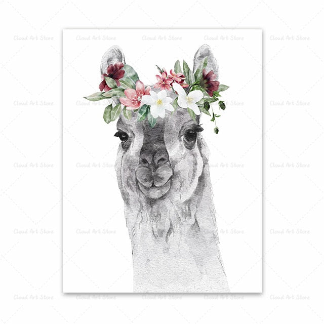 CORX Designs - Horse Bunny Llama Giraffe Cat and Flowers Wall Art Canvas - Review