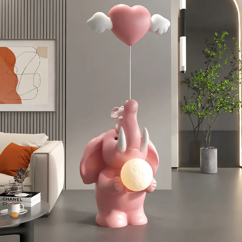 CORX Designs - Cute Baby Elephant Love Balloon Floor Ornament Statue with Lamp - Review
