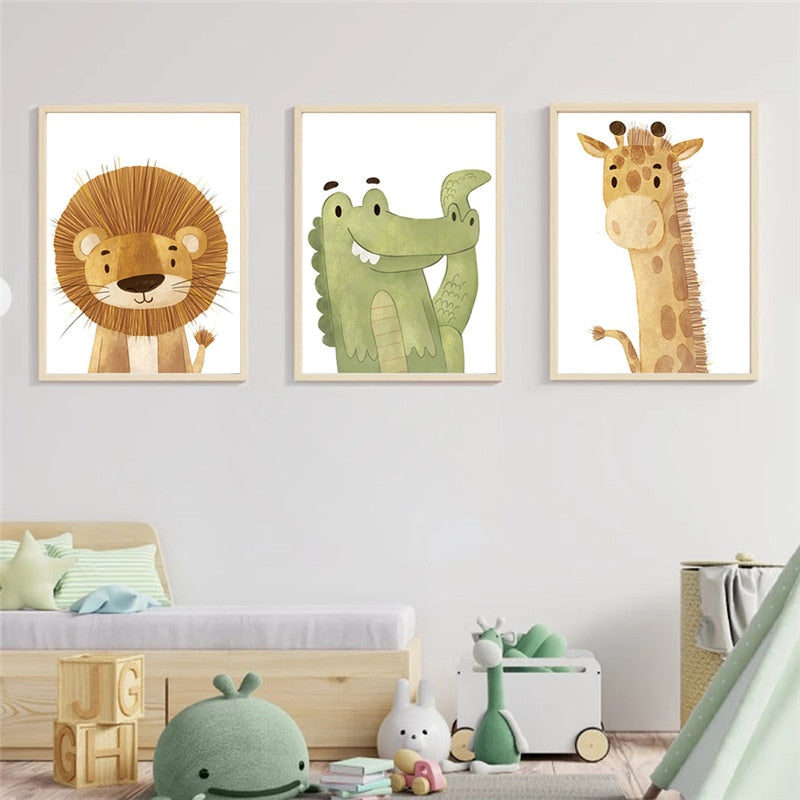 CORX Designs - Lion Elephant Giraffe Crocodile Zebra Nursery Canvas Art - Review