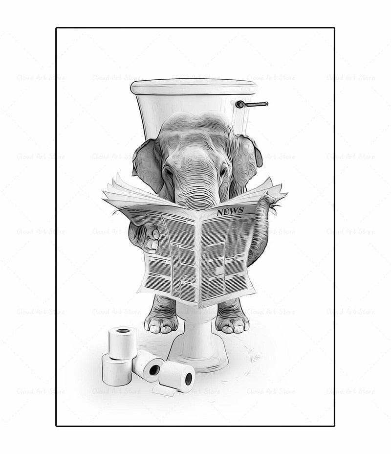 CORX Designs - Black and White Animal Funny Bathroom Canvas Art - Review