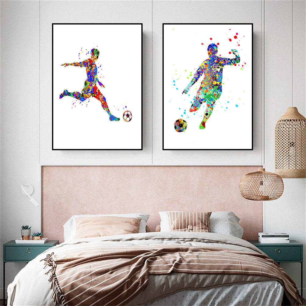 CORX Designs - Boy Play Soccer Football Watercolor Sport Canvas Art - Review