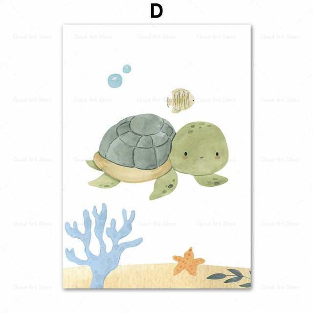 CORX Designs - Watercolor Whale Fish Jellyfish Sea Turtle Nursery Wall Art Canvas - Review