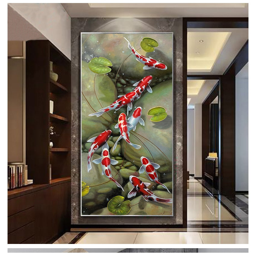 CORX Designs - Nine Red Koi Fish Oil Painting Canvas Art - Review