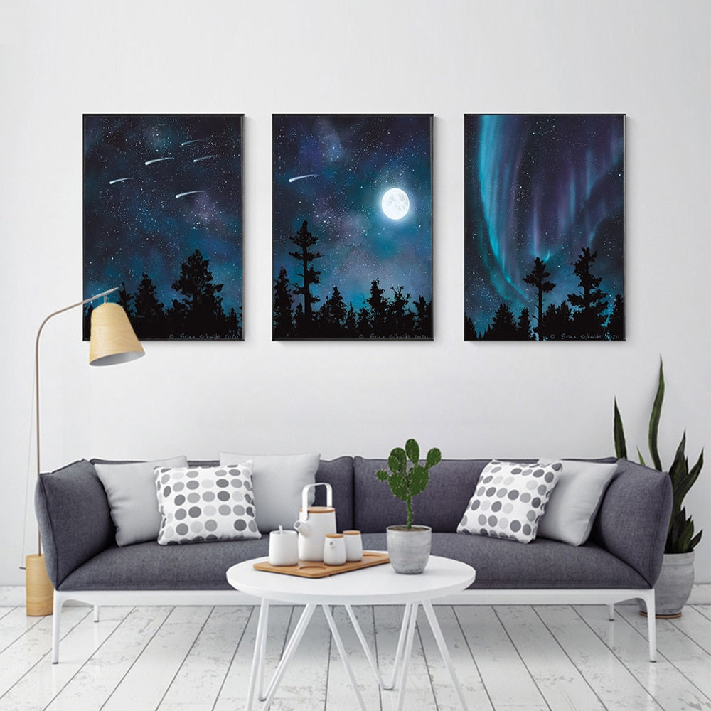 CORX Designs - Aurora Borealis Shooting Stars Sky Moon Canvas Art - Review