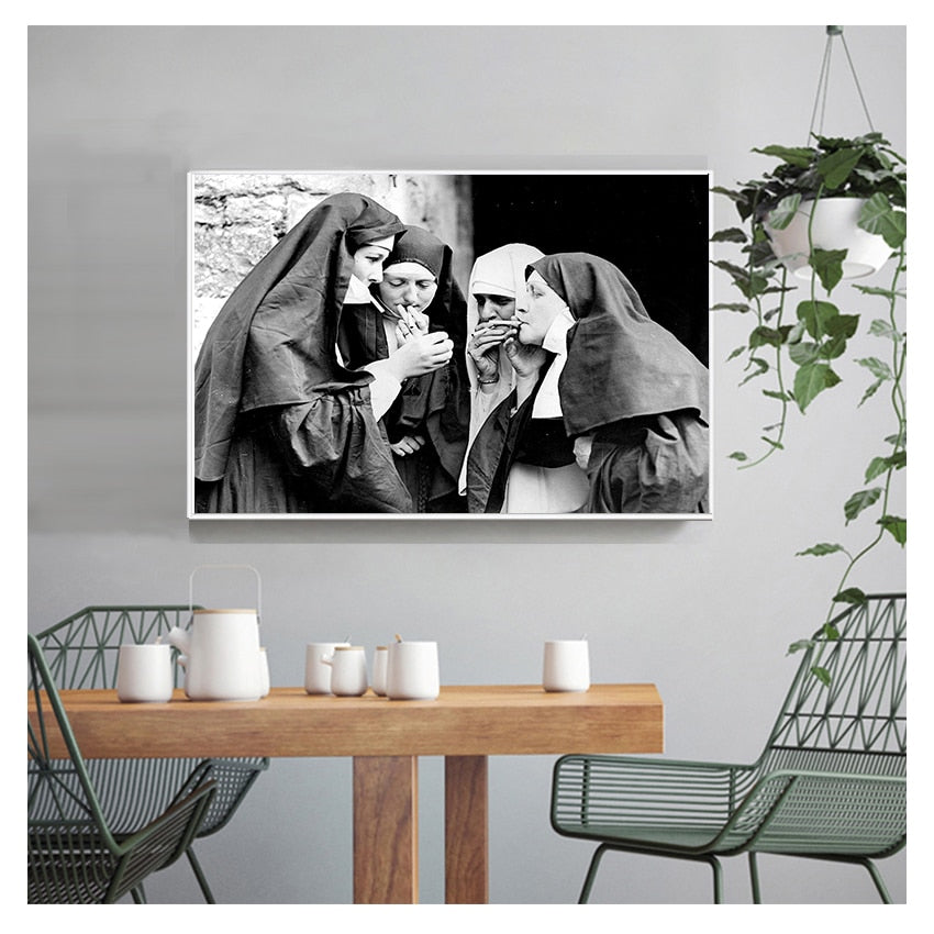 CORX Designs - Black and White Poster Smoking Nuns Canvas Art - Review