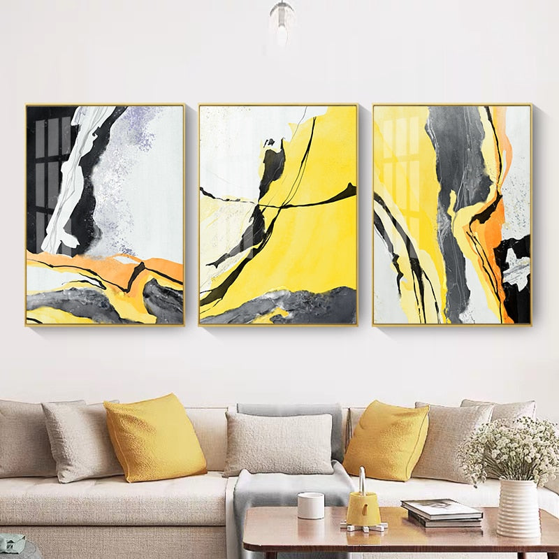 CORX Designs - Abstract Yellow And Black Marble Canvas Art - Review