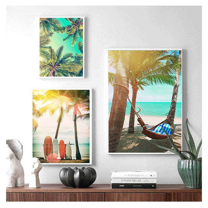 CORX Designs - Beach Surfboard Coconut Tree Hammock Canvas Art - Review