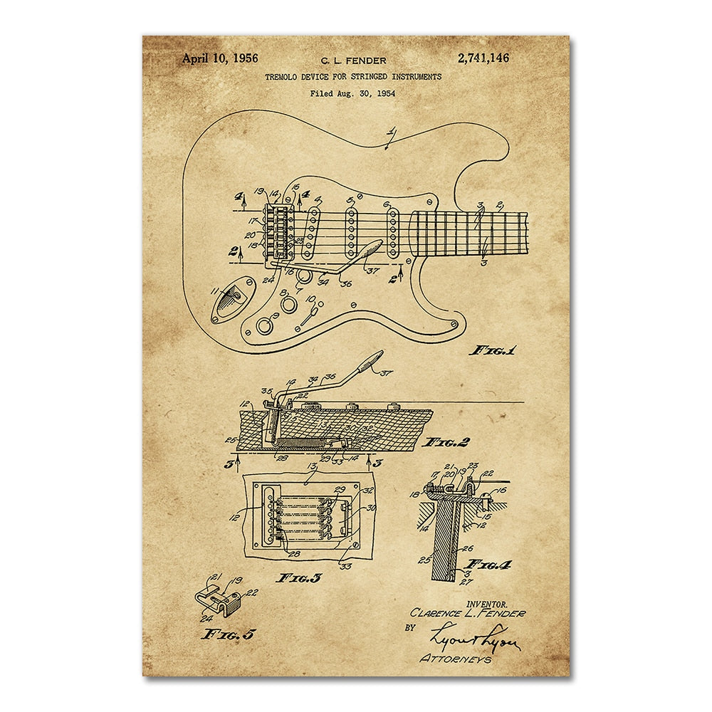 CORX Designs - Electric Guitar Fender Tremolo Blueprint Canvas Art - Review