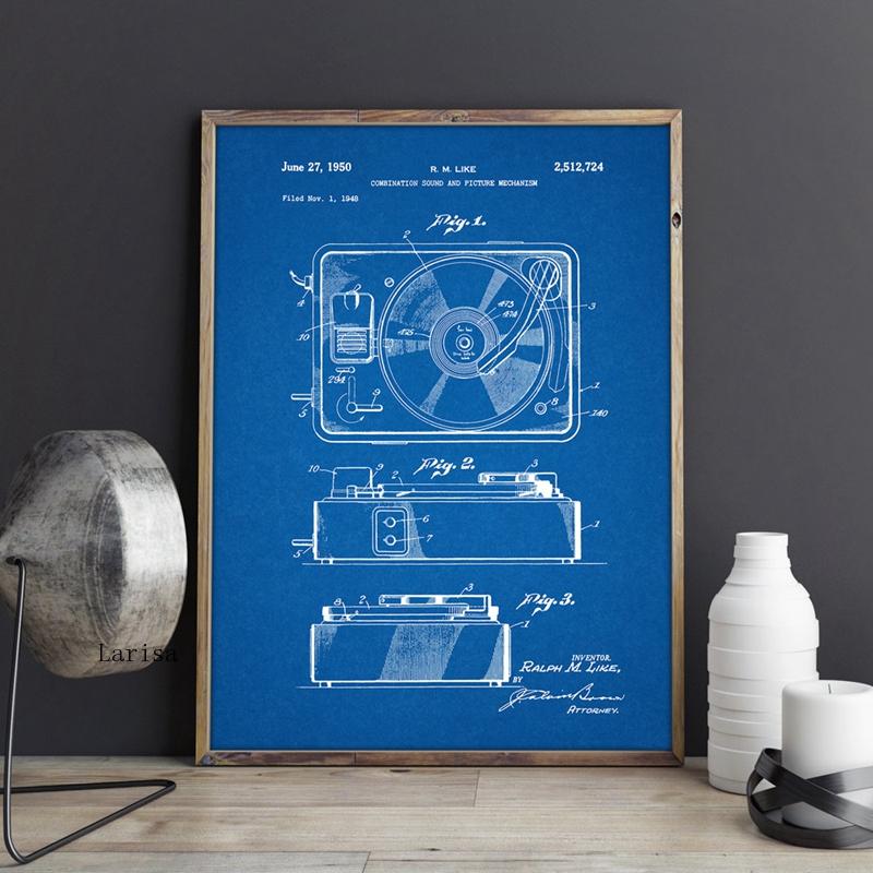 CORX Designs - Retro Record Player Patent Blueprint Canvas Art - Review