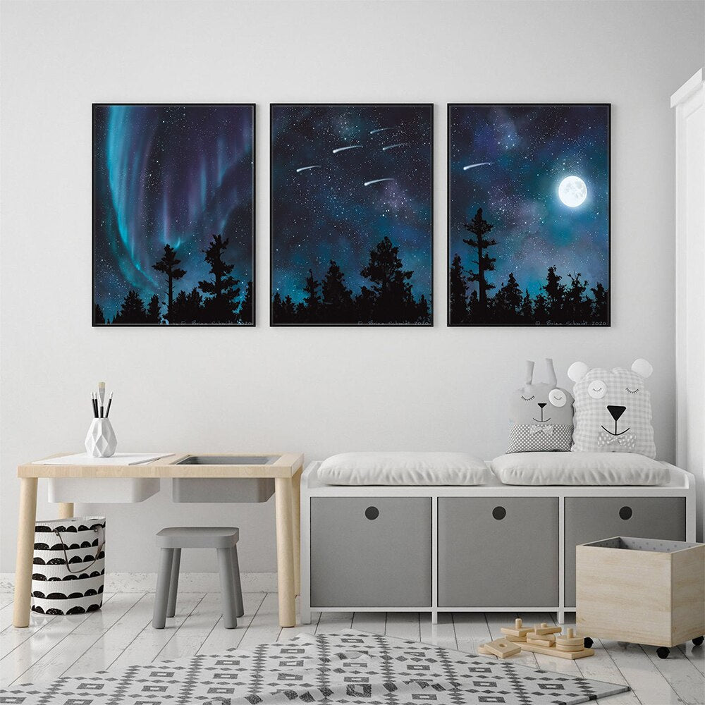 CORX Designs - Aurora Borealis Shooting Stars Sky Moon Canvas Art - Review