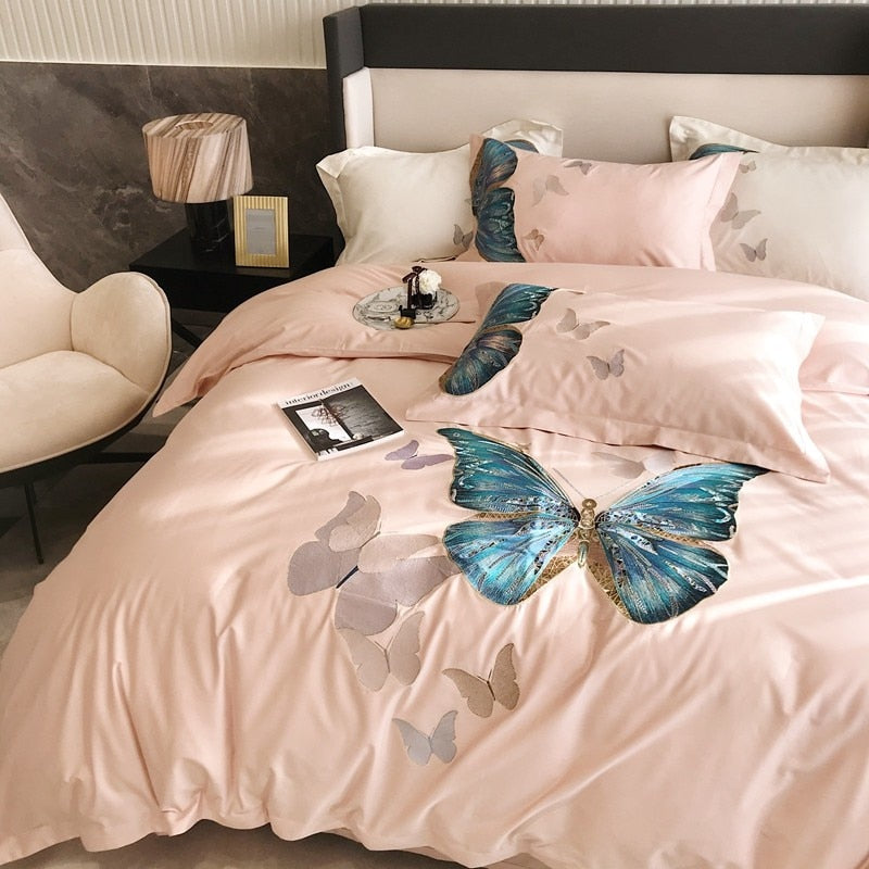 CORX Designs - Pink Butterfly Egyptian Cotton Duvet Cover Bedding Set - Review