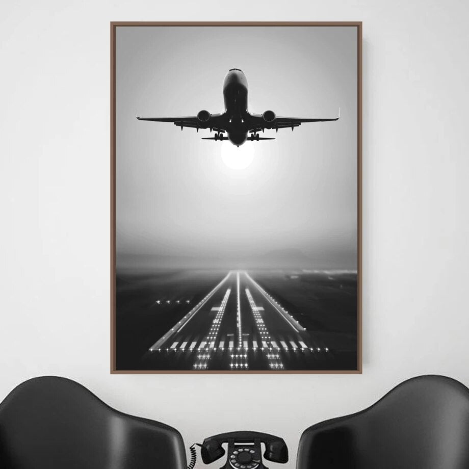 CORX Designs - Plane Take Off Black and White Canvas Art - Review