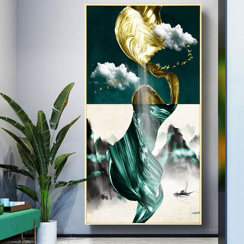 CORX Designs - Abstract Green Gold Ribbon Canvas Art - Review