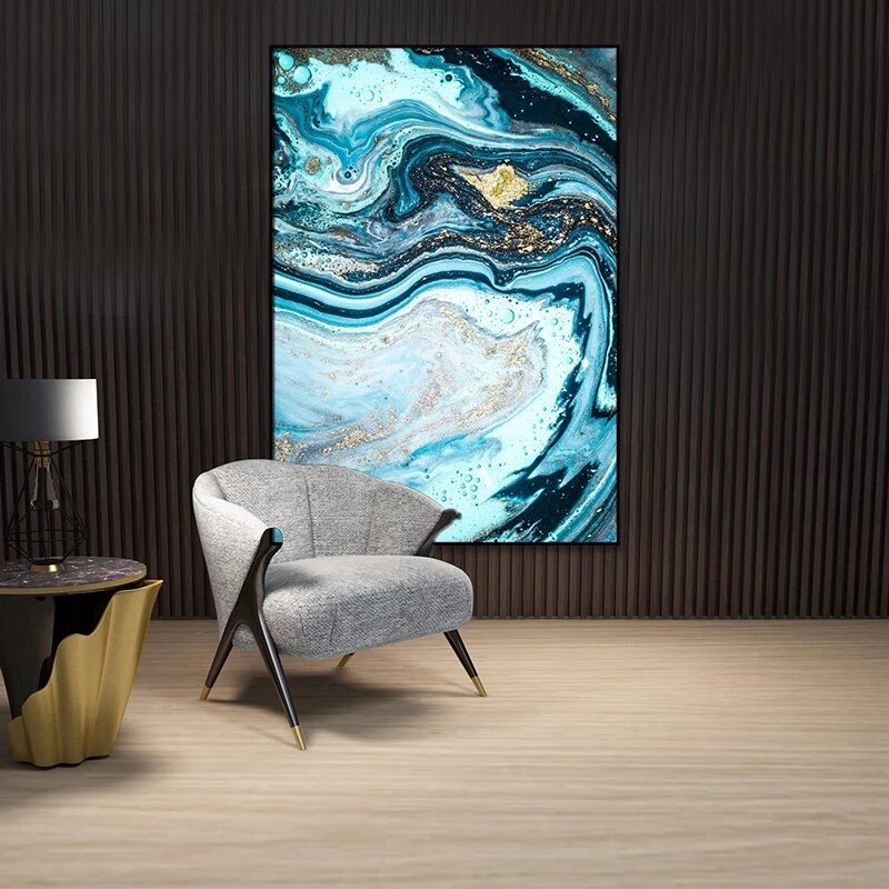 CORX Designs - Nordic Blue Marble Gold Foil Canvas Art - Review